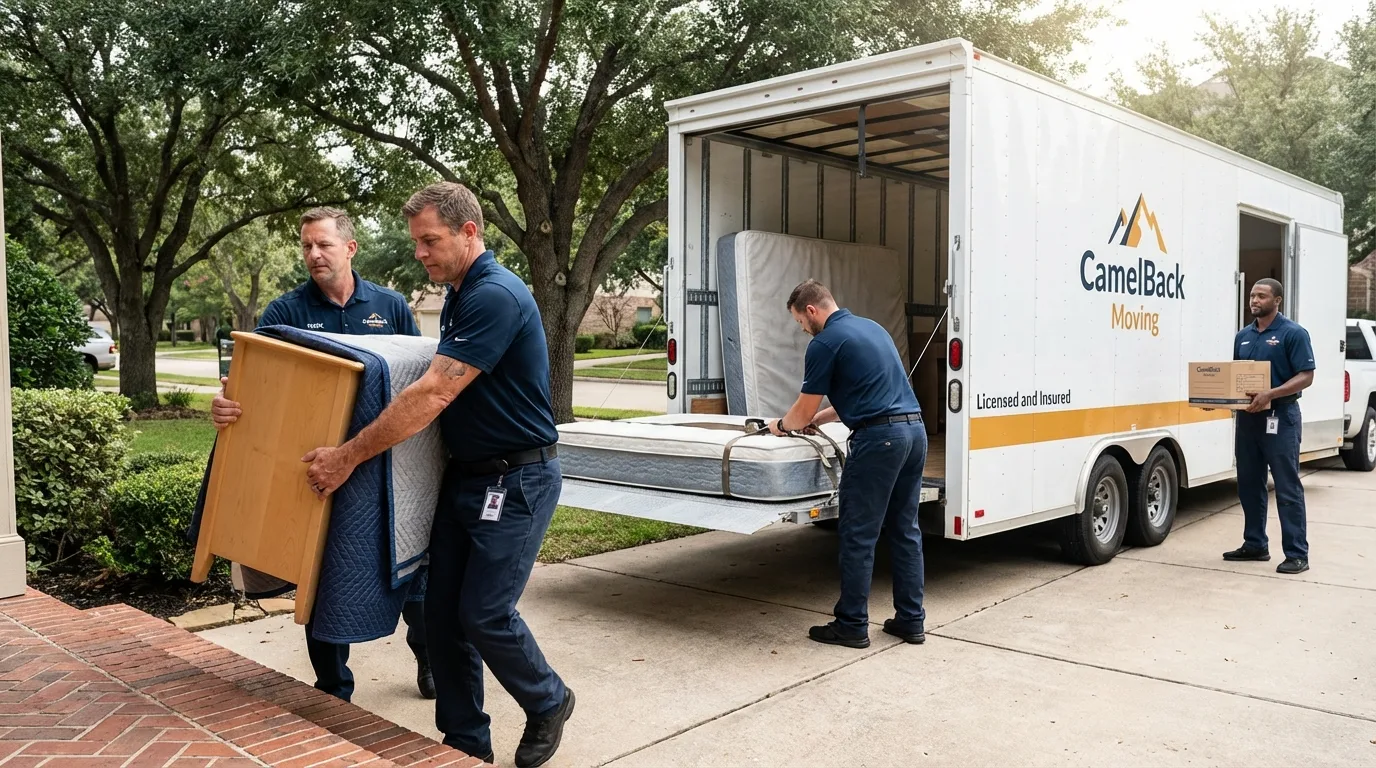 Crew loading residential truck for cross-state move from El Sobrante, CA